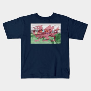 Tenby Town Houses With Welsh Flag Kids T-Shirt
